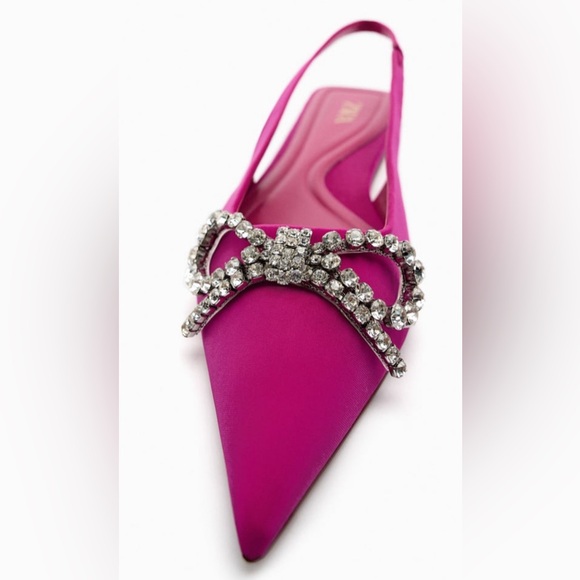 NWT Zara Luxury Summer Wedding Embelished Bejeweled Bow slingback mules/shoes - Picture 4 of 17